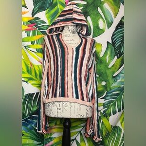 Roxy S Stripe Multicolor Beachy Skater Stoner School College Fall Hooded Sweater